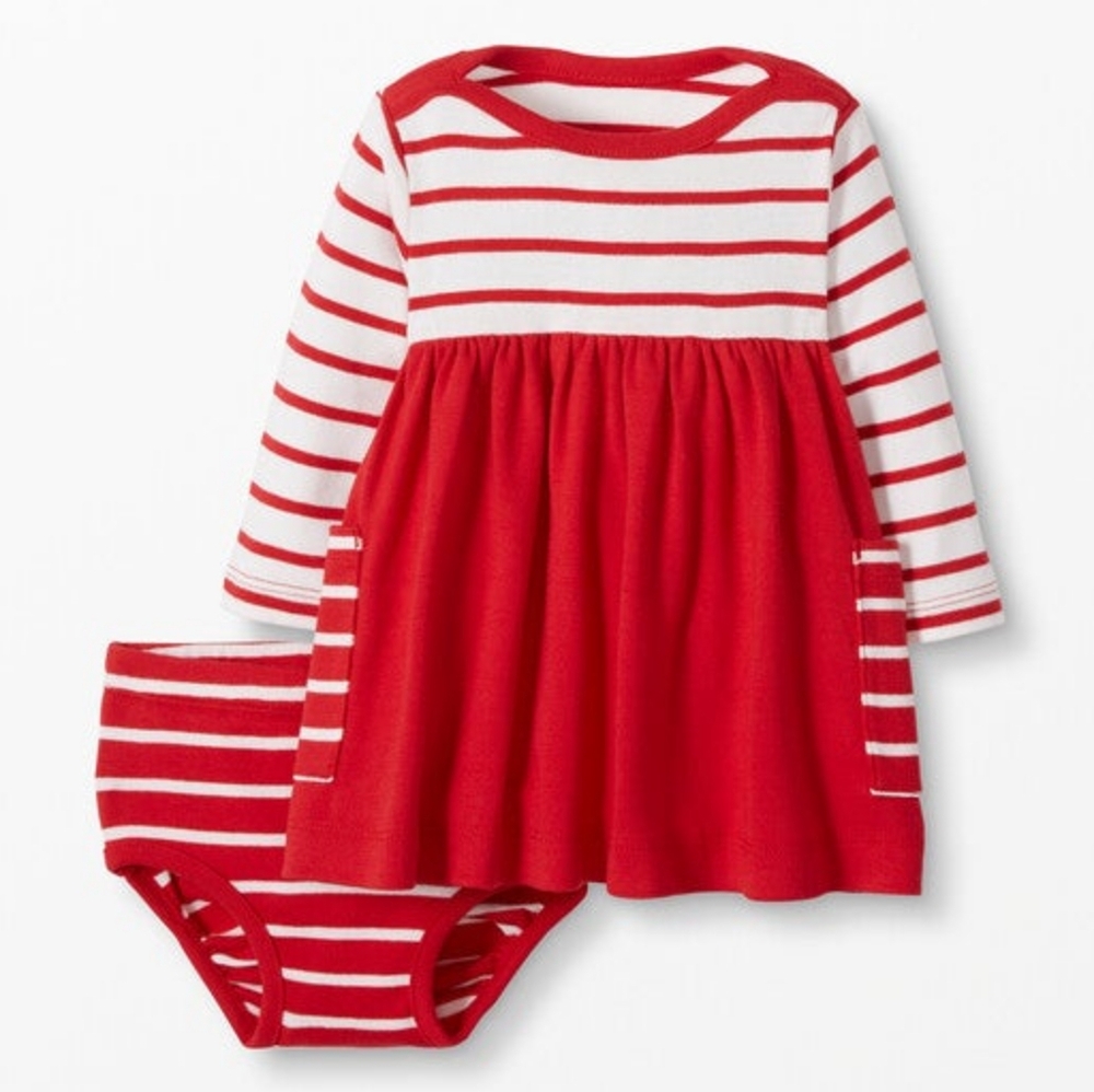 {Hanna Andersson} Red & White Striped Long Sleeve Dress with Bloomers